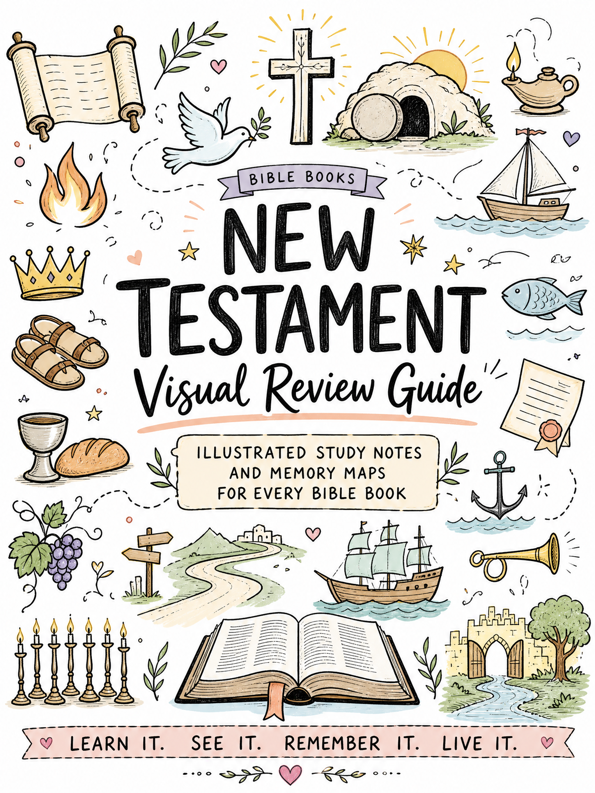 New Testament Visual Review Guide with illustrated study notes and memory maps for every Bible book cover