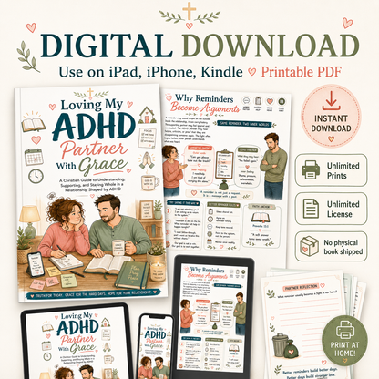 ADHD Marriage Workbook for the Non-ADHD Partner, Christian Couples PDF, 60 Page Printable Faith Based Relationship Guide, Loving With Grace