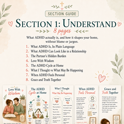 ADHD Marriage Workbook for the Non-ADHD Partner, Christian Couples PDF, 60 Page Printable Faith Based Relationship Guide, Loving With Grace