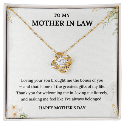 Infinity Necklace for Mother-in-Law With Heartfelt Card