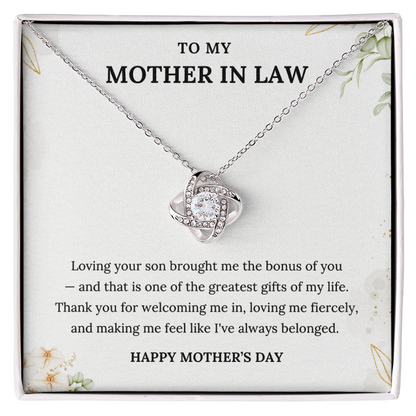 Infinity Necklace for Mother-in-Law With Heartfelt Card