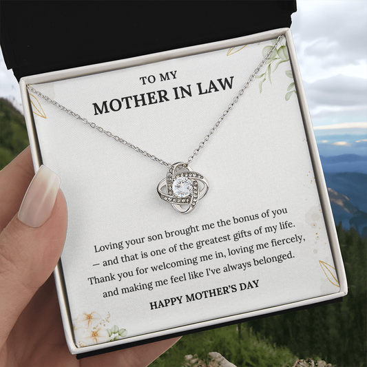 Infinity Necklace for Mother-in-Law With Heartfelt Card