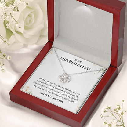Infinity Necklace for Mother-in-Law With Heartfelt Card