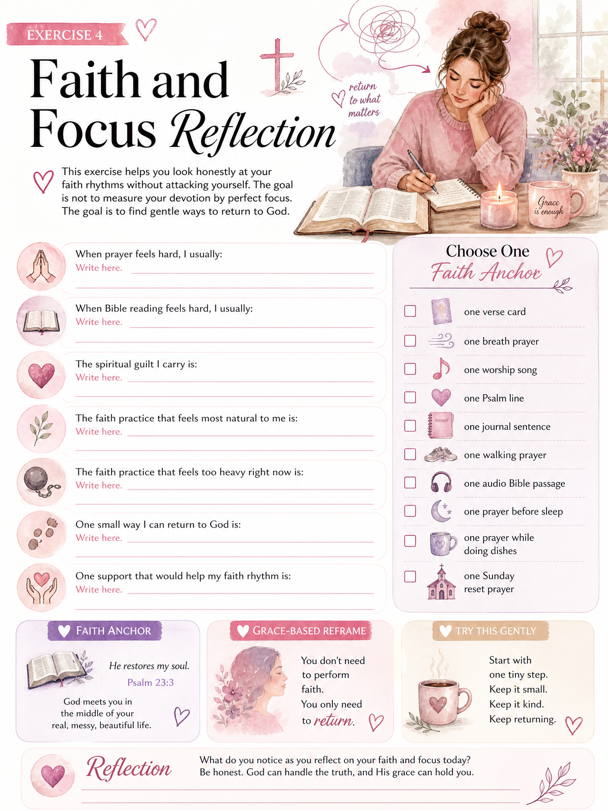 Illustrated Christian ADHD workbook exercise for faith and focus reflection